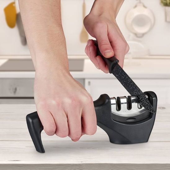 Aiguiseur couteau 3-en-1 avec fente céramique pour finition
