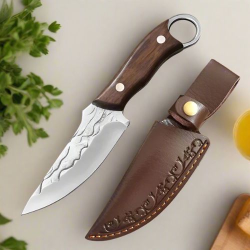 Couteau cuisine avec étui brun foncé