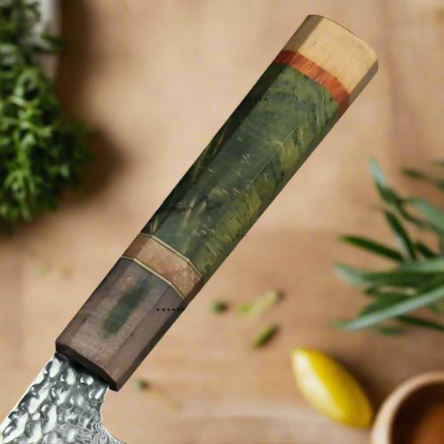 Couteau japonais chef manche couleur frappante
