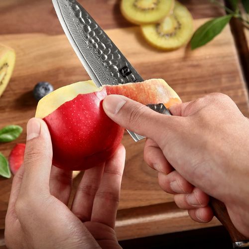 Couteau japonais santoku XINZUO épluchant légumes
