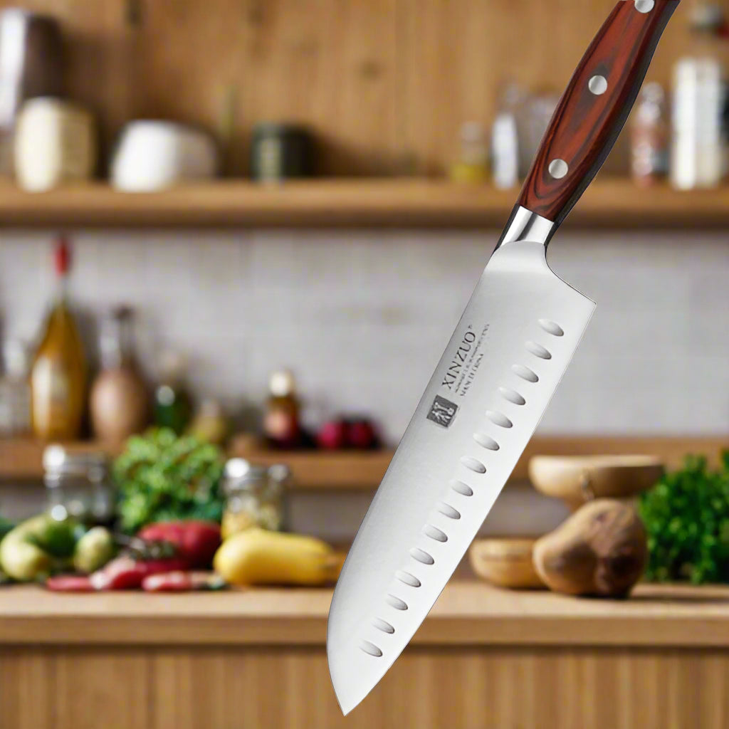 Couteau pour cuisine XINZUO complet - manche bois pakka ergonomique et lame premium
