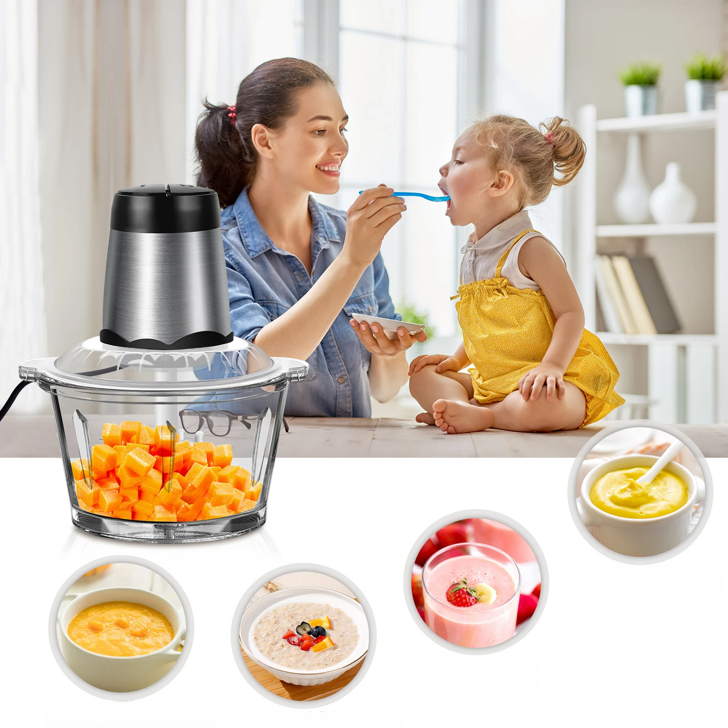 Hachoir électrique 300W pour préparation repas bébé et purées