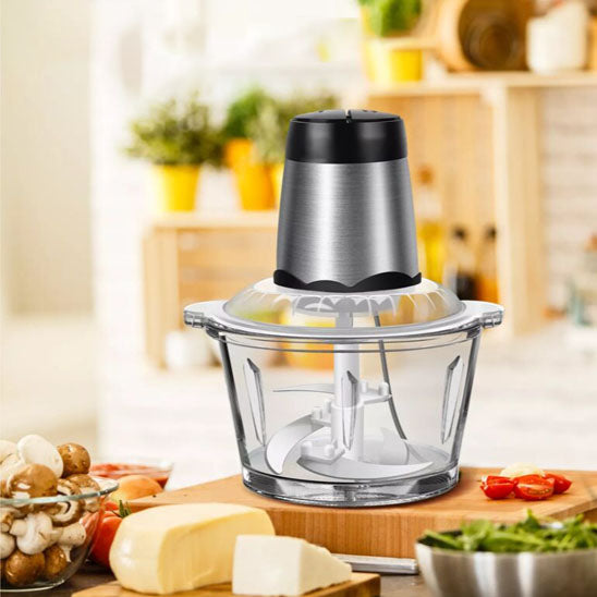 Hachoir électrique mélangeur avec bol en verre et lames inox