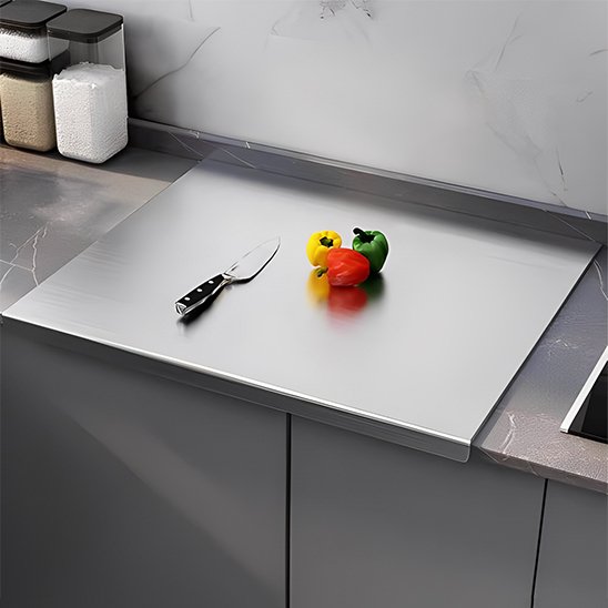 Planche à découper avec couteau de cuisine et légumes frais