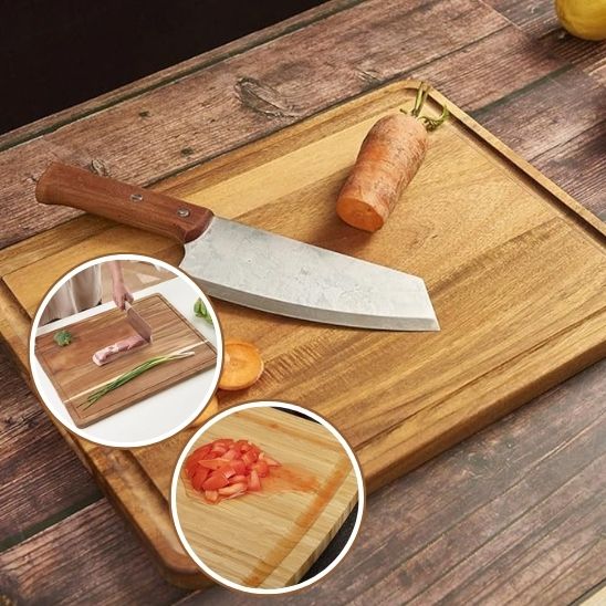 Planche a decouper bois rainure anti-jus efficace
